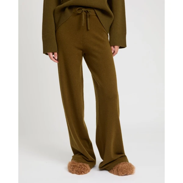 Yves Salomon Merino Knit Wide Leg Trousers in Khaki | Wide leg pants | Luxury Shoes 