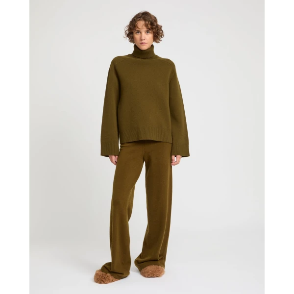 Yves Salomon Merino Knit Wide Leg Trousers in Khaki | Wide leg pants | Luxury Shoes 