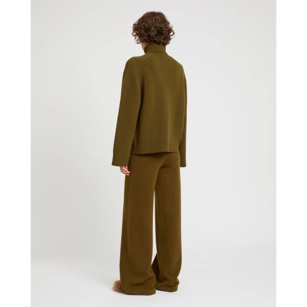 Yves Salomon Merino Knit Wide Leg Trousers in Khaki | Wide leg pants | Luxury Shoes 