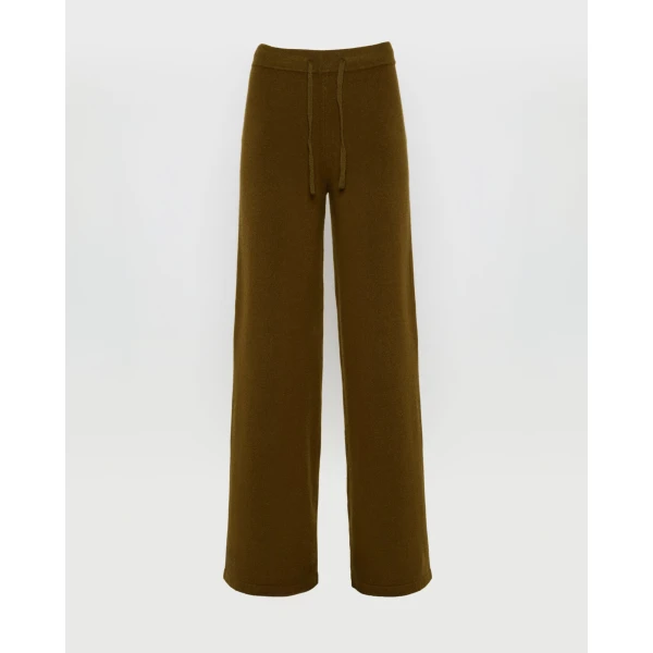 Yves Salomon Merino Knit Wide Leg Trousers in Khaki | Wide leg pants | Luxury Shoes 