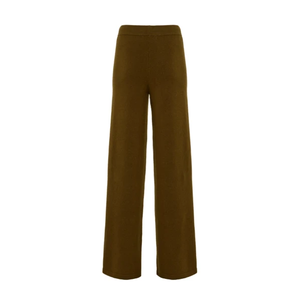 Merino Knit Wide Leg Trousers in Khaki