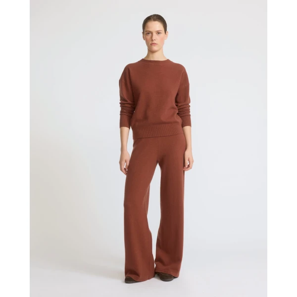 Yves Salomon Merino Knit Wide Leg Trousers in Rust Brown | Wide leg pants | Luxury Shoes 