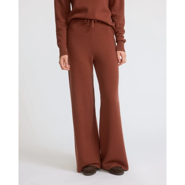 Yves Salomon Merino Knit Wide Leg Trousers in Rust Brown | Wide leg pants | Luxury Shoes 