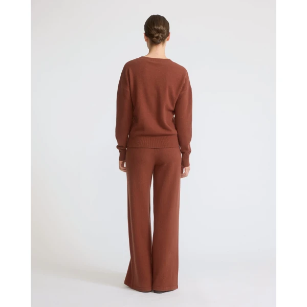 Yves Salomon Merino Knit Wide Leg Trousers in Rust Brown | Wide leg pants | Luxury Shoes 