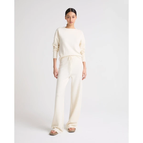 Yves Salomon Merino Knit Wide Leg Trousers in White | Wide leg pants | Luxury Shoes 
