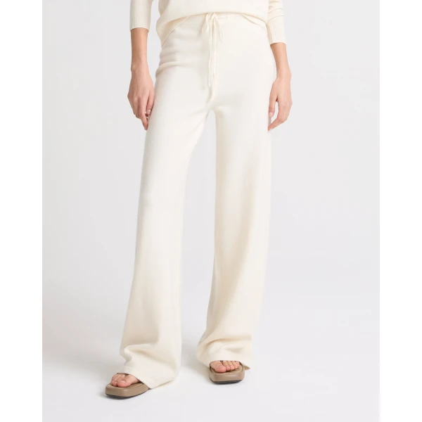 Yves Salomon Merino Knit Wide Leg Trousers in White | Wide leg pants | Luxury Shoes 