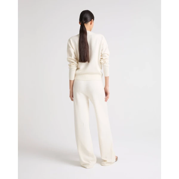 Yves Salomon Merino Knit Wide Leg Trousers in White | Wide leg pants | Luxury Shoes 