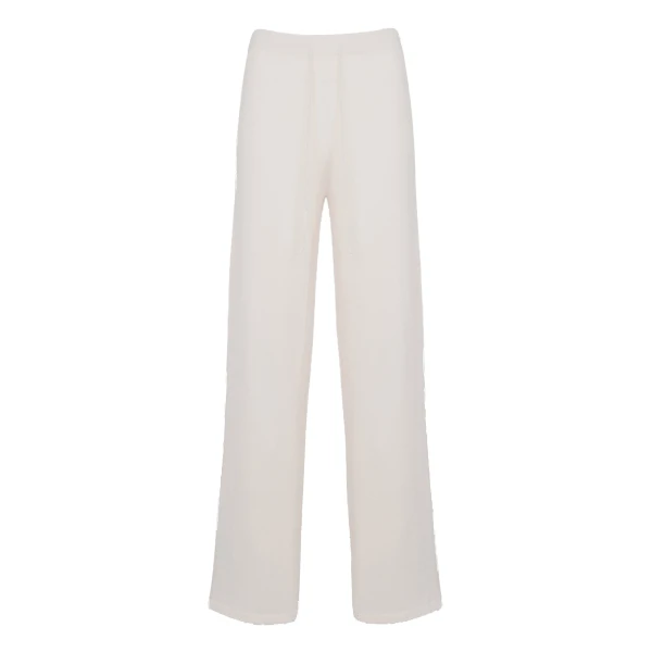Yves Salomon Merino Knit Wide Leg Trousers in White | Women | Luxury Shoes 