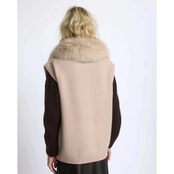 Yves Salomon Merino Knit and Fox Fur Jacket in Beige | Jackets | Luxury Shoes 