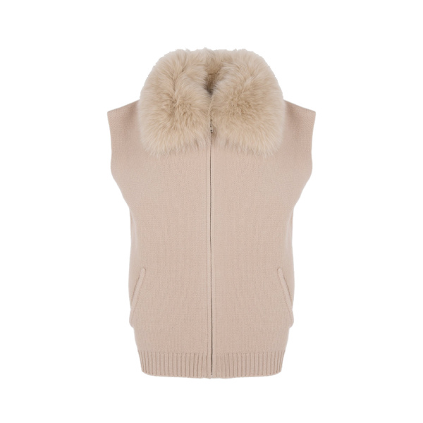 Yves Salomon Merino Knit and Fox Fur Jacket in Beige | Jackets | Luxury Shoes 