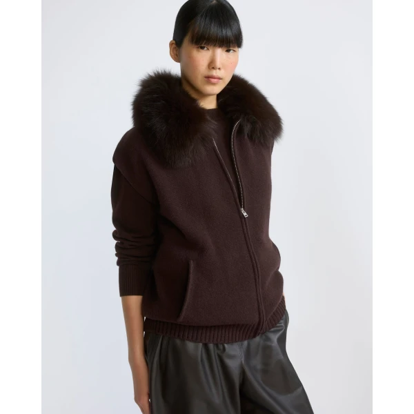 Yves Salomon Merino Knit and Fox Fur Jacket in Brown | Jackets | Luxury Shoes 