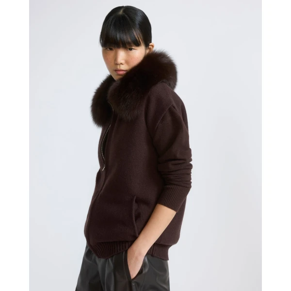 Yves Salomon Merino Knit and Fox Fur Jacket in Brown | Jackets | Luxury Shoes 