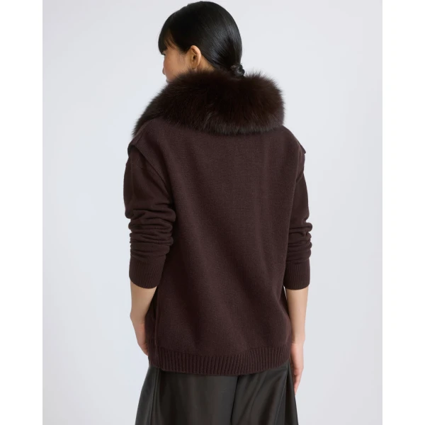 Yves Salomon Merino Knit and Fox Fur Jacket in Brown | Jackets | Luxury Shoes 