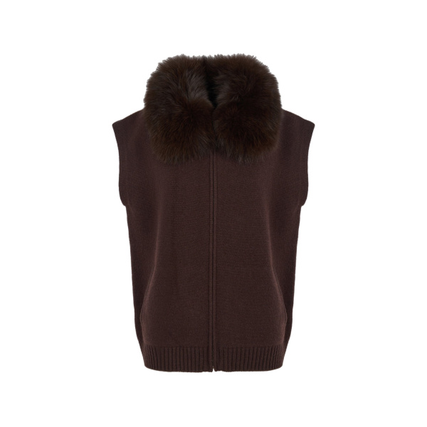 Yves Salomon Merino Knit and Fox Fur Jacket in Brown | Jackets | Luxury Shoes 