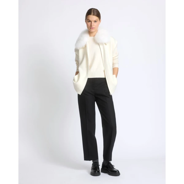 Yves Salomon Merino Knit and Fox Fur Jacket in White | Jackets | Luxury Shoes 