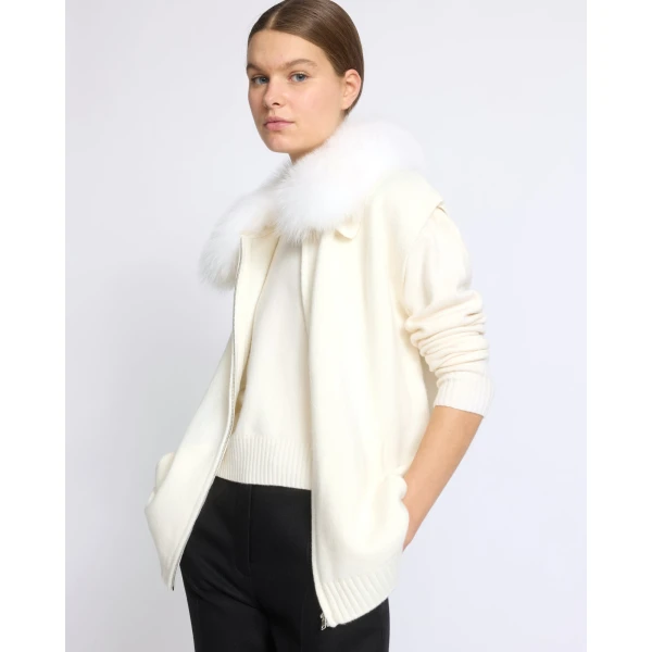 Yves Salomon Merino Knit and Fox Fur Jacket in White | Jackets | Luxury Shoes 