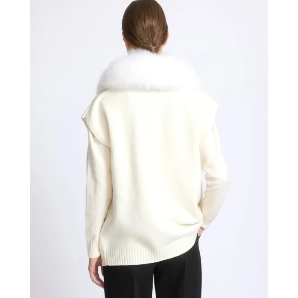 Yves Salomon Merino Knit and Fox Fur Jacket in White | Jackets | Luxury Shoes 