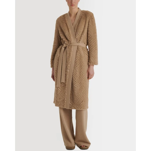 Yves Salomon Merino Knit and Mink Long Jacket in Khaki | Jackets | Luxury Shoes 