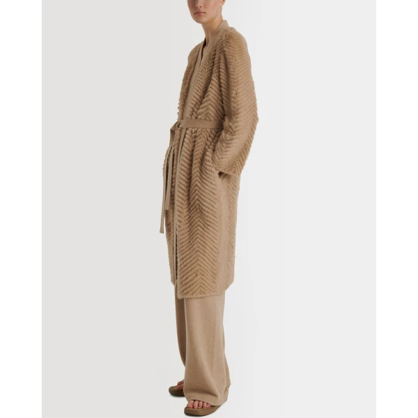Yves Salomon Merino Knit and Mink Long Jacket in Khaki | Jackets | Luxury Shoes 