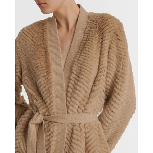 Yves Salomon Merino Knit and Mink Long Jacket in Khaki | Jackets | Luxury Shoes 