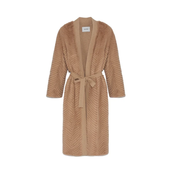 Yves Salomon Merino Knit and Mink Long Jacket in Khaki | Women | Luxury Shoes 