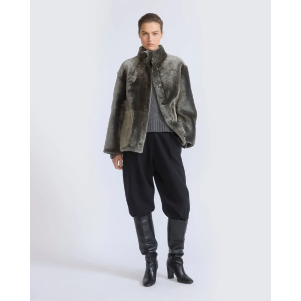 Yves Salomon Merino Lambskin Shearling Jacket in Light Khaki | Shearling Jackets | Luxury Shoes 