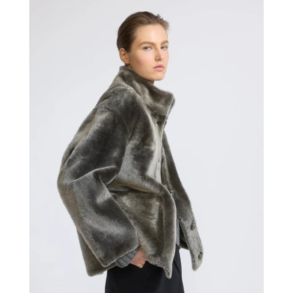 Yves Salomon Merino Lambskin Shearling Jacket in Light Khaki | Shearling Jackets | Luxury Shoes 