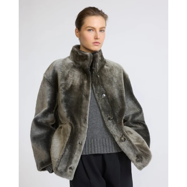 Yves Salomon Merino Lambskin Shearling Jacket in Light Khaki | Shearling Jackets | Luxury Shoes 