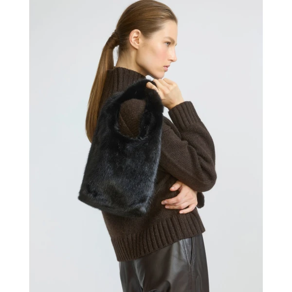 Yves Salomon Mink Fur Bag with Lambskin Details in Black | Shoulder & Crossbody Bags | Luxury Shoes 