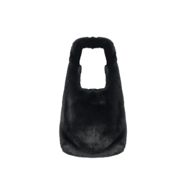 Mink Fur Bag with Lambskin Details in Black
