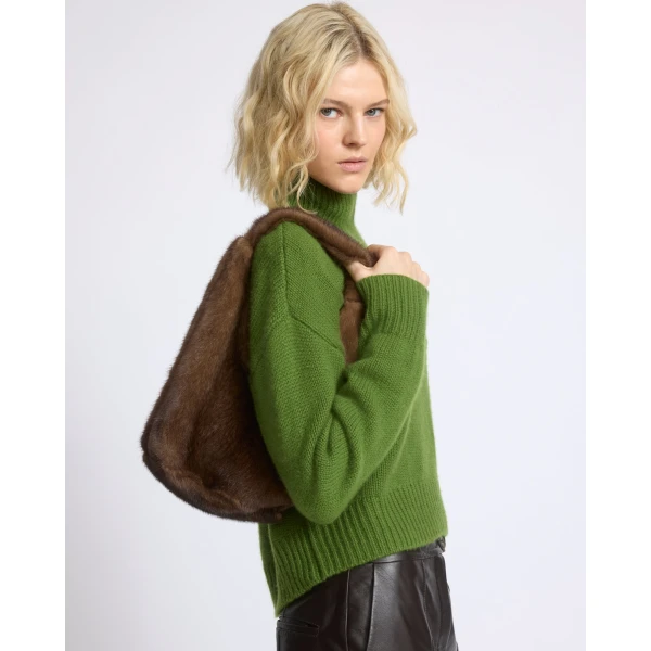 Yves Salomon Mink Fur Bag with Lambskin Details in Brown | Shoulder & Crossbody Bags | Luxury Shoes 