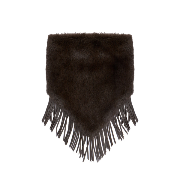 Yves Salomon Mink Fur Bandana with Lamb Leather Fringes in Brown | Scarves | Luxury Shoes 