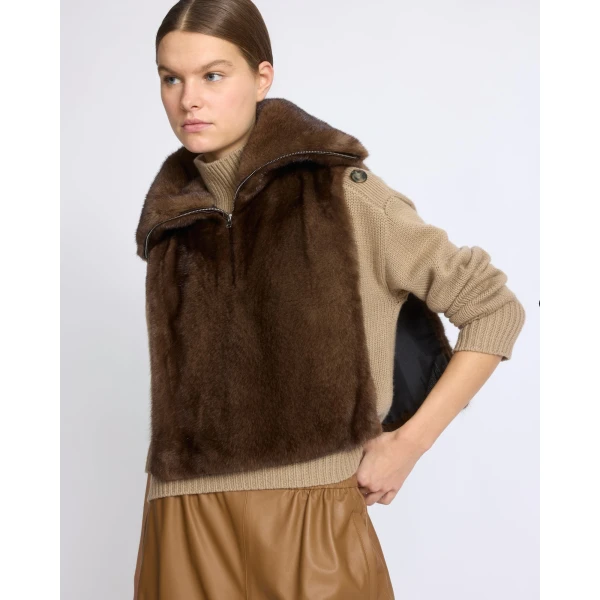 Yves Salomon Mink Fur Bib in Brown | Scarves | Luxury Shoes 