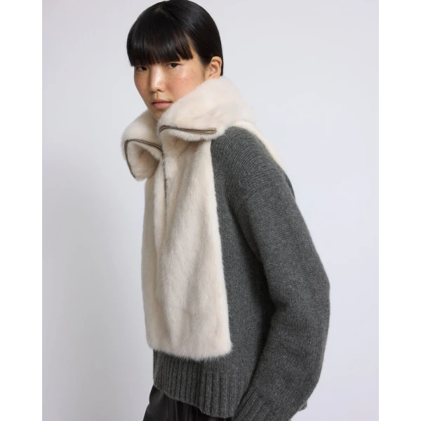 Yves Salomon Mink Fur Bib in White | Scarves | Luxury Shoes 