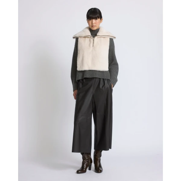 Yves Salomon Mink Fur Bib in White | Scarves | Luxury Shoes 