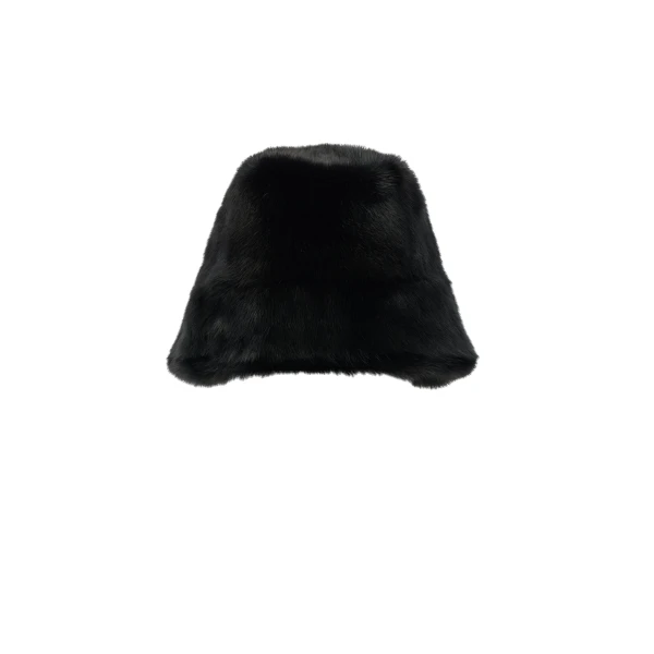 Mink Fur Bucket Hat in Black