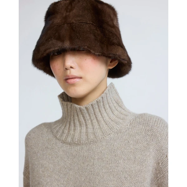 Yves Salomon Mink Fur Bucket Hat in Brown | Hats | Luxury Shoes 