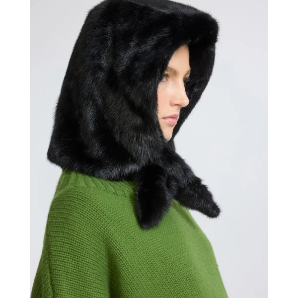 Yves Salomon Mink Fur Hood in Black | Hats | Luxury Shoes 