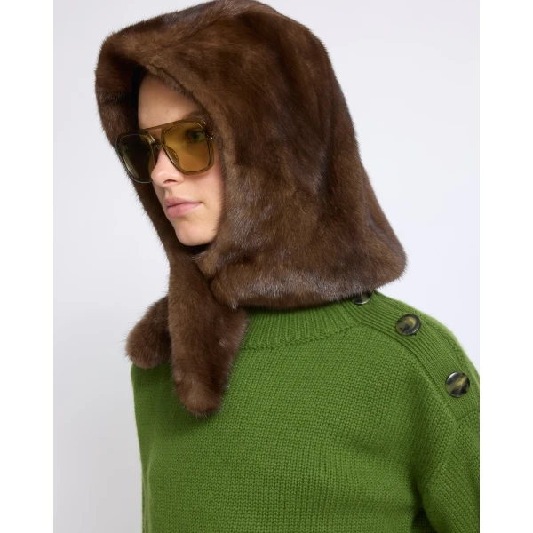 Yves Salomon Mink Fur Hood in Brown | Hats | Luxury Shoes 