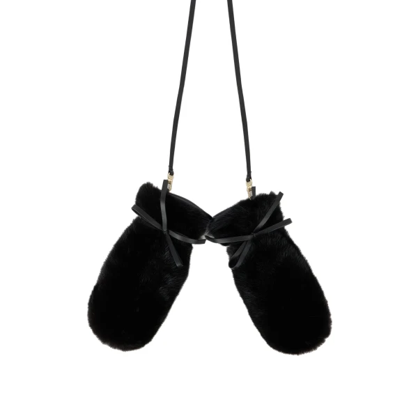 Mink Fur and Leather Mittens in Black