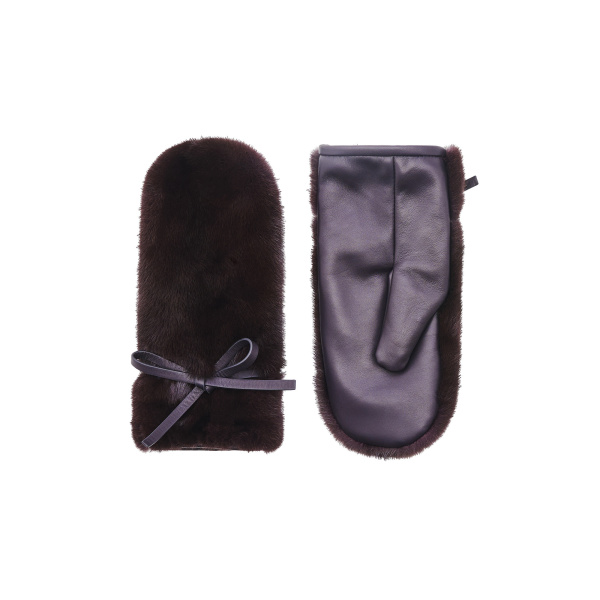 Yves Salomon Mink Fur and Leather Mittens in Bordeaux | Women | Luxury Shoes 