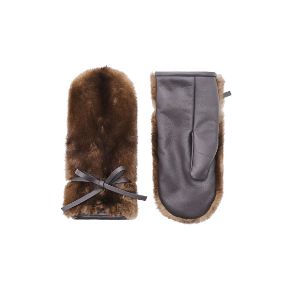 Yves Salomon Mink Fur and Leather Mittens in Brown | Women | Luxury Shoes 