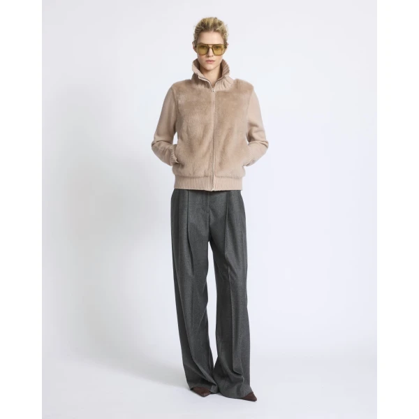 Yves Salomon Mink Fur and Merino Knit Jacket in Beige | Mink Jacket | Luxury Shoes 