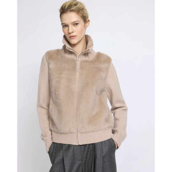 Yves Salomon Mink Fur and Merino Knit Jacket in Beige | Mink Jacket | Luxury Shoes 