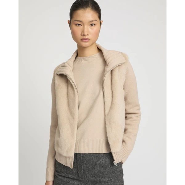 Yves Salomon Mink Fur and Merino Knit Jacket in Beige | Mink Jacket | Luxury Shoes 