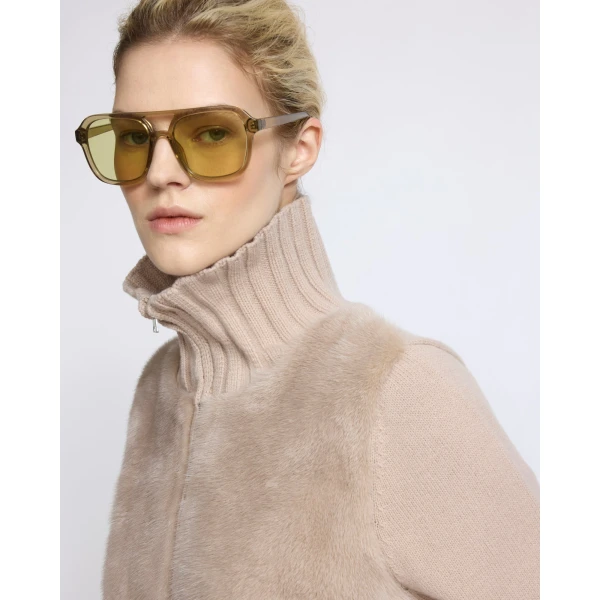Yves Salomon Mink Fur and Merino Knit Jacket in Beige | Mink Jacket | Luxury Shoes 