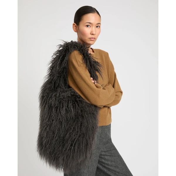 Yves Salomon Mongolian Lambskin Bag in Grey | Shoulder & Crossbody Bags | Luxury Shoes 