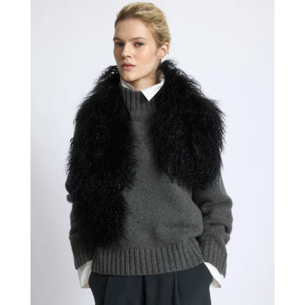 Yves Salomon Mongolian Shearling Scarf in Black | Scarves | Luxury Shoes 