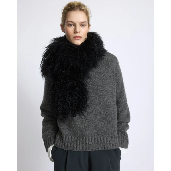 Yves Salomon Mongolian Shearling Scarf in Black | Scarves | Luxury Shoes 