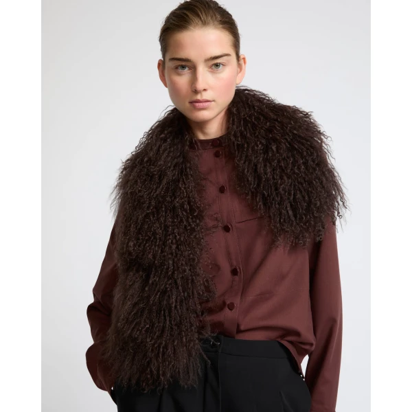 Yves Salomon Mongolian Shearling Scarf in Brown | Scarves | Luxury Shoes 